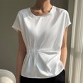 thumbnail image 2 of Plebaso Chemises Habillées pour Femmes Col Rond Manches Courtes Haut Décontracté Chemises Froncées Élégantes Blouses d'Été, 2 of 3