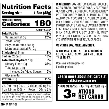 Atkins Protein-Rich Meal Bar, Chocolate Almond Caramel, Keto Friendly, 8 Count
