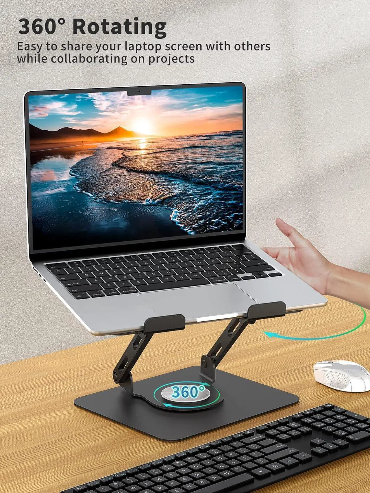 Laptop Stand with 360° Rotating Base, Ergonomic Computer Riser for Desk, Adjutable Height Muti-Angle, Foldable Laptop Mount, Stable Metal Holder Support 10-15.6" Notebook PC