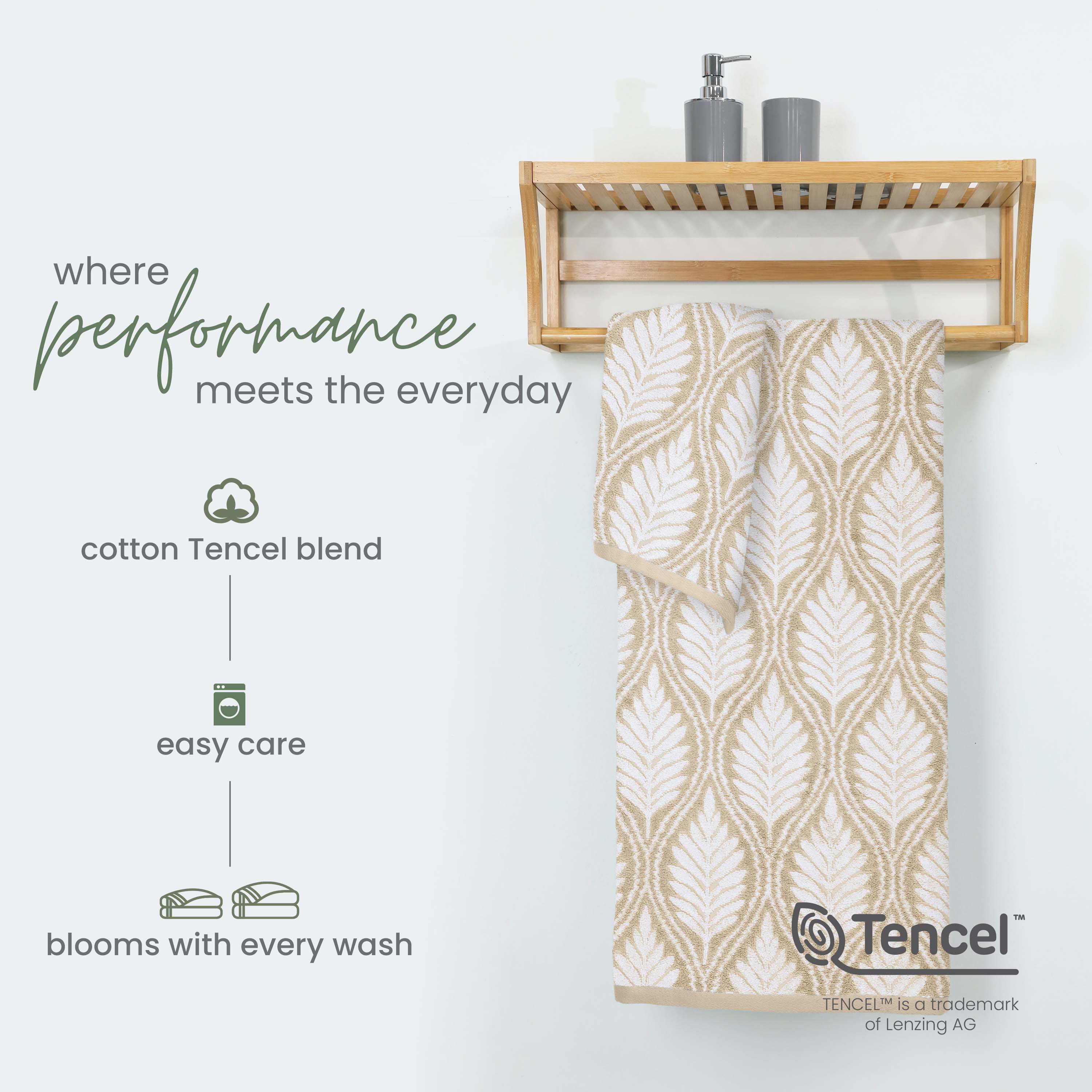 Martex Restore Fern Ogee Bath Towel, 30" x 56", Sand