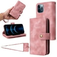 thumbnail image 1 of for iPhone 12 Pro / 12 Wallet Case, [Card Slots] PU Leather ID Credit Holder Folio Flip Kickstand Magnetic Clasp Phone Cover & Lanyard & Shoulder Strap for iPhone 12 Pro / 12, Rosegold, 1 of 8