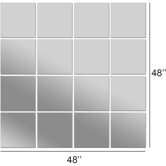 Frameless Glass Wall Mirror Tiles 16 Pack 12 x 12 Inch Square Mirrors Large Full Body Panels for Home Gym Bedroom Bathroom