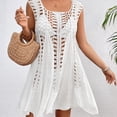 thumbnail image 1 of Pounoo Hauts Boho pour Femmes Sans Manches à Encolure Carrée, Robe Mini au Crochet Ajourée, Fluide, Coupe Trapèze, Style Côtier, Escapade, Tenue Quotidienne, Cadeau, 1 of 8