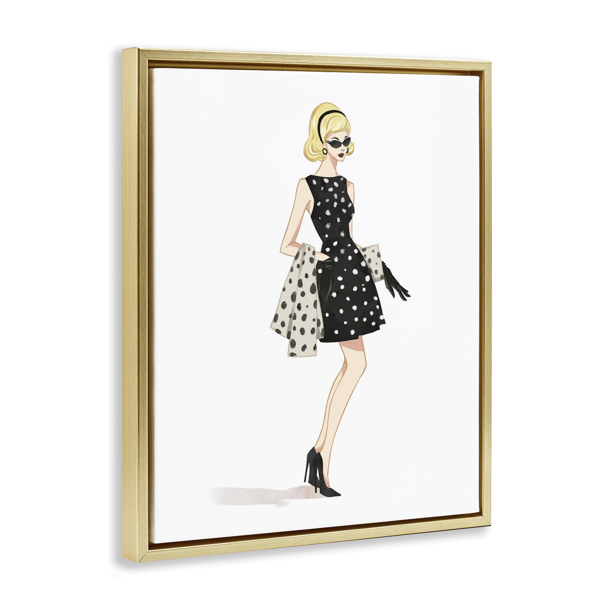 Stupell Industries Feminine Retro Fashion Gold Framed Floater Canvas Wall Art, design by Ziwei Li