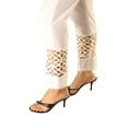 thumbnail image 1 of Casual or Work Elastic Waist White Cotton Trousers With Lace for Petite Women (White - 922ID1, M (Petite) Long), 1 of 6