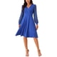 thumbnail image 2 of Vestido envolvente para mujer Inspire Chic, con escote en V, mangas de linterna, puntos suizos, midi, con bolsillos, azul real, talla M, 2 of 5