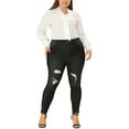 thumbnail image 3 of Agnes Orinda Women's Plus Size Skinny Jeans Mid Rise Stretch Washed Casual Denim Jean Leggings 3X Black-Ripped, 3 of 7