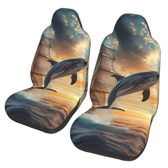 Yiaed Sailing Dancing Dolphin Print Car Seat Covers,Universal Auto Seats Protector Fits for Car,SUV Sedan,Truck,Automotive Seat Covers & Accessories(Two packs)