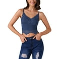 thumbnail image 2 of INSPIRE CHIC Women's Sexy V Neck Sleeveless Lace Trim Y2K Cropped Tank Top M Dark Blue, 2 of 6