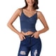 thumbnail image 2 of INSPIRAR CHIC Top de tanque recortado sin mangas de encaje en V para mujeres Y2K XL azul oscuro, 2 of 6