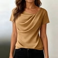 thumbnail image 4 of Women's Asymmetrical Short Sleeve Cowl Neck Blouses Summer Ruched Loose Fit Y2K Casual Beach Going Out Tops Khaki XL, 4 of 6