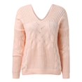 thumbnail image 1 of Gibobby Suéter cuello v, 2023 Suéter de punto trenzado con cuello en V, manga larga, grueso, a rayas, a la moda, holgado, para mujer(Rosa,CH), 1 of 4