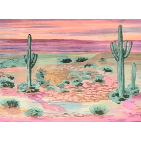 TRIMZ, Cactus Desert Landscape, Wallpaper Border, Unpasted, 15 ft L x 6.6 in W, Green, Orange, Pink, Blue