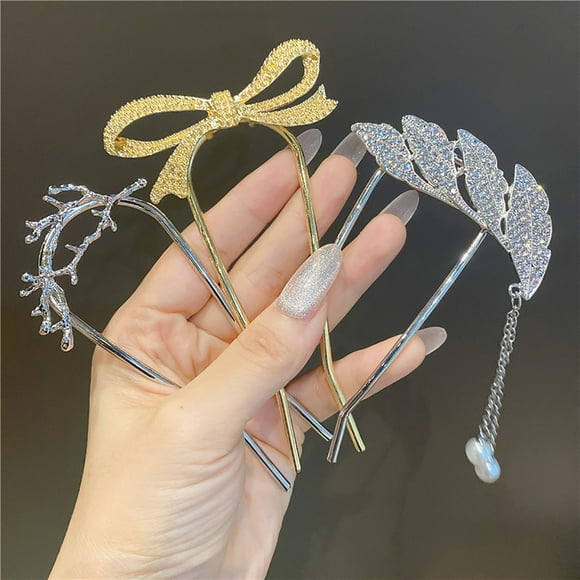 Koszal Fourchette à Cheveux en Forme de U avec Faux Perles, Cadeau pour Femmes, Élégant Nœud Papillon, Strass, Accessoires pour Cheveux
