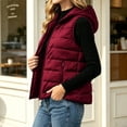 thumbnail image 6 of Guieoi Plus Size Winter Jacket for Women Striped Checkered Hooded Vest with Zipper Lining and Pockets Coats Wine XXXL, 6 of 7