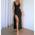 thumbnail image 4 of Mawalde Women V Neck Sleeveless Mesh Ruffle Hem Bodycon Maxi Casual Backless High Slit Cocktail Party Dress Black S, 4 of 6