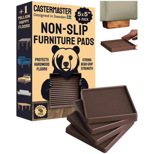 Almohadillas CasterMaster para muebles, 5 x 5 pulgadas, antideslizantes, color marrón, paquete de 4 unidades