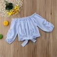 thumbnail image 3 of Baby Girls Long Sleeves Striped Ruffled Tops Off Shoulder Bow Tie Knot Blouse Tops Casual Clothes, 3 of 6