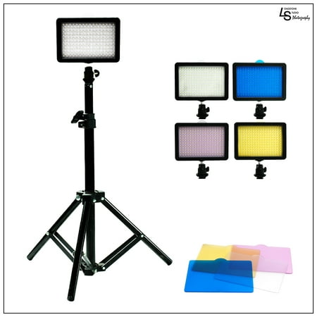 216 LED Digital Photo Video Compact Dimmable Lighting Panel Kit with Color Gels, 28
