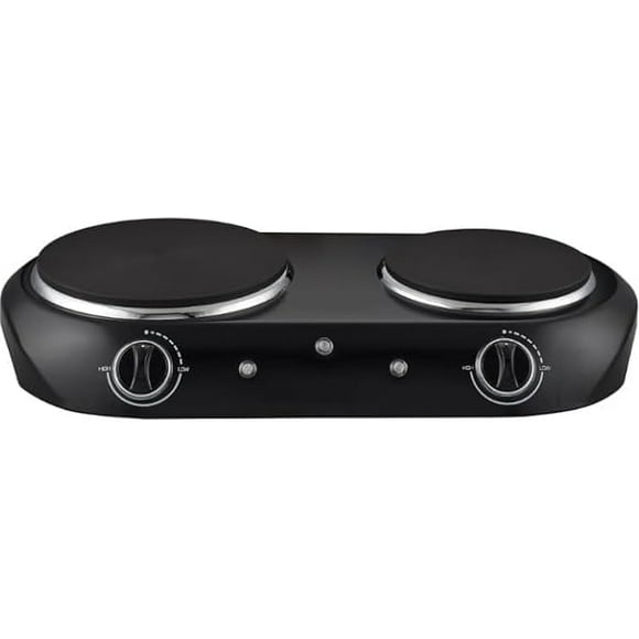 Double Burner Electric Cooktop, two burners with dual controls to adjust temperatures, 1800 W, Black