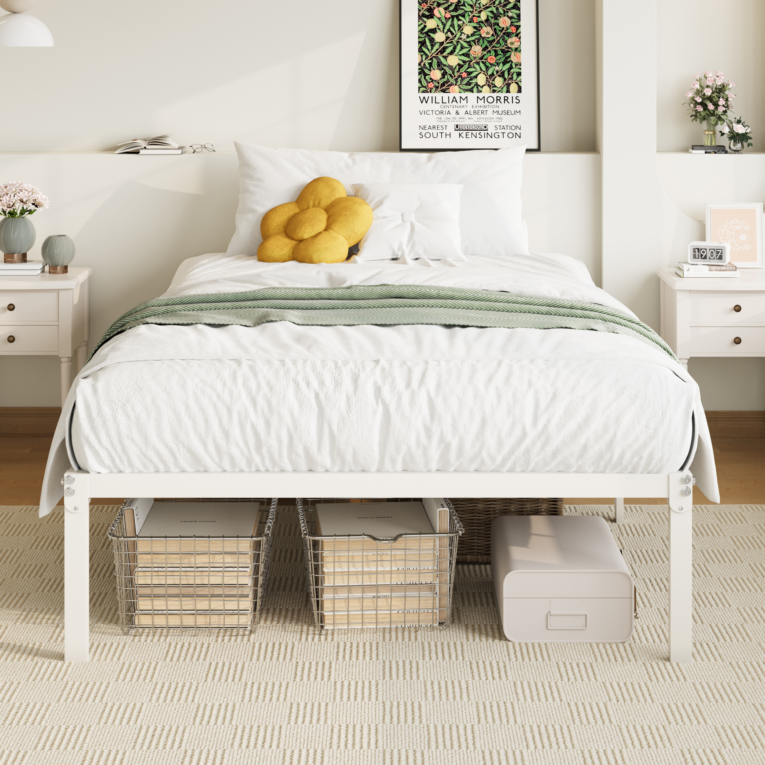 Allewie Twin Bed Frame with Storage, White photo 3
