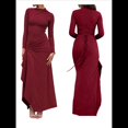 thumbnail image 3 of Vestido Midi Asimétrico con Abertura Irregular, Cuello Redondo, Larga y Cintura Fruncida para Mujer, Color Liso Vino Tinto XL, 3 of 6
