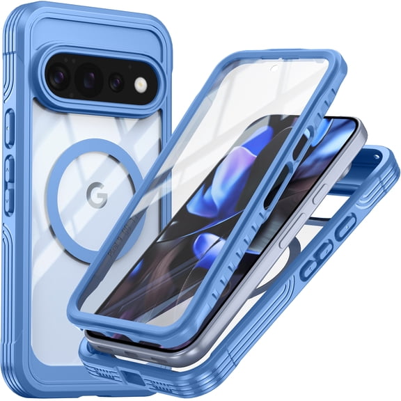 Kryonix for Google Pixel 11 Pro XL 6.8'' Case with Built-in Screen Protector,Full Body Shockproof Rugged Clear Magnetic Cover Case,Scratches Heavy Duty Military Grade Protection,Wireless Charge,Blue