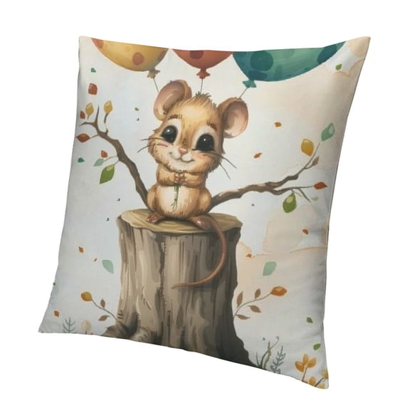 BCIIG Kawaii Squirrel Throw Pillow Cover Cute Animals Trees Soft Pillow Cover, Cartoon Balloons Cushion Cover for Sofa, Orange Green Wildlife Kids Boys Girls Decorative Pillow Cover 12x12in