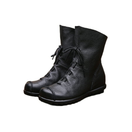 

Gomelly Womens Medieval Shoes Gothic Retro Knight PU Leather Boots Cosplay Lace Up Flat Bottomed Boot Shoes Black 5