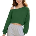 thumbnail image 2 of Mifsaly Girls Cropped Sweatshirts off the Shoulder Long Sleeve Pullover Tops Fall Winter Casual Loose Fit Active Loungewear, 2 of 9