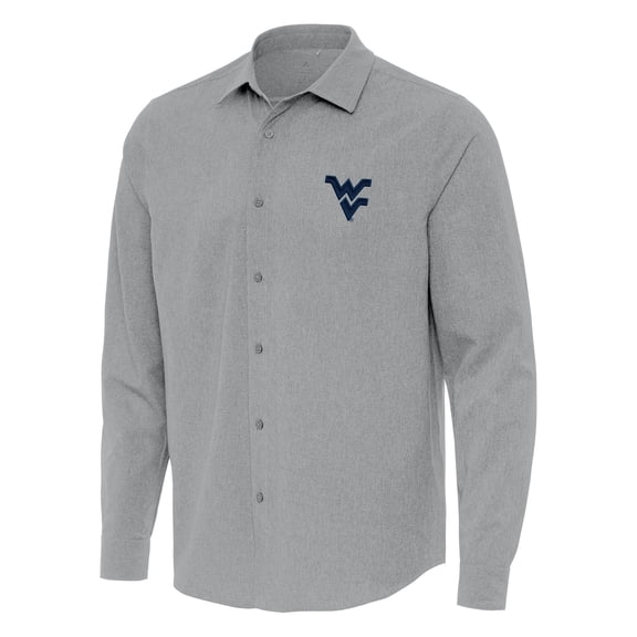Men's Antigua Gray West Virginia Mountaineers Exposure Woven Long Sleeve Button-Up Shirt