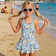 thumbnail image 3 of DISNIMO Bunny Flower Print Girls' One Piece Swimsuits Easter Egg Printed Sleeveless Swimwear with Skirt Quick Dry Beach Bathing Suit Comfortable Breathable Swim Dress, 3 of 8