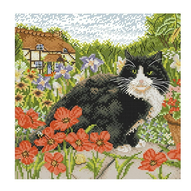 Cute Floral Cat Stamped Cross Stitch Accurate Pre-printed Ornament 14CT