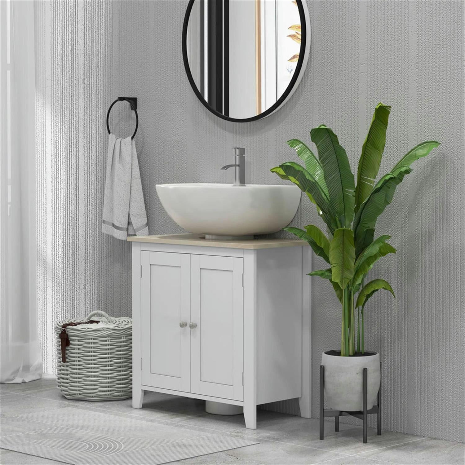 Demi Bonn 23" Bathroom Vanity with U-Shape Cut-Out and Adjustable Shelf, Pedestal Sink 2-Door Cabinet, Under Sink Cabinet, White