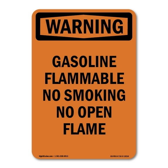 OSHA WARNING Sign - Gasoline Flammable No Smoking | Peel And Stick Wall Graphic | Protect your Business, Class Room, Office & Interior Surroundings | Made in the USA