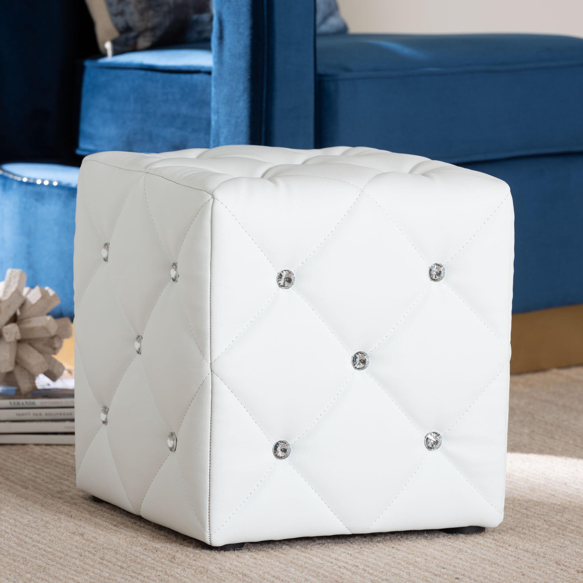 Baxton Studio Stacey Modern and Contemporary White Faux Leather Upholstered Ottoman