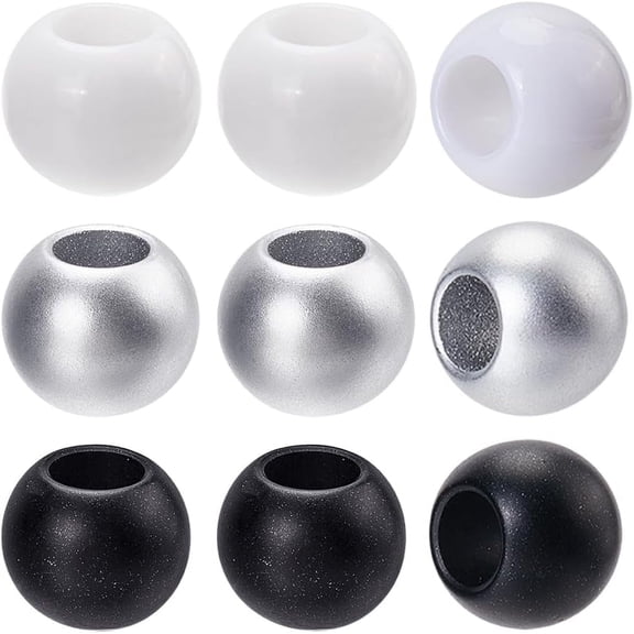 300Pcs 3 Styles 12mm Large Hole Acrylic Beads Black Metallic Beads with 5.5mm Hole Matte Round Rondelle European Spacer Loose Bead for Jewelry Making Necklaces Bracelets Supplies DIY Crafts