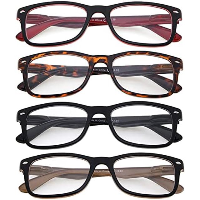 4 Pack Lunettes de Lecture Classiques Charnières à Ressort Confort pour Hommes et Femmes