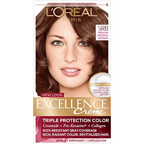 L'Oreal Paris Excellence Creme Permanent Hair Color, 5RB Medium Reddish ...