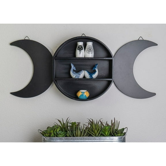 Light Duty Black Wicca Sacred Triple Moon Feminine Goddess Floating Wall Shelf