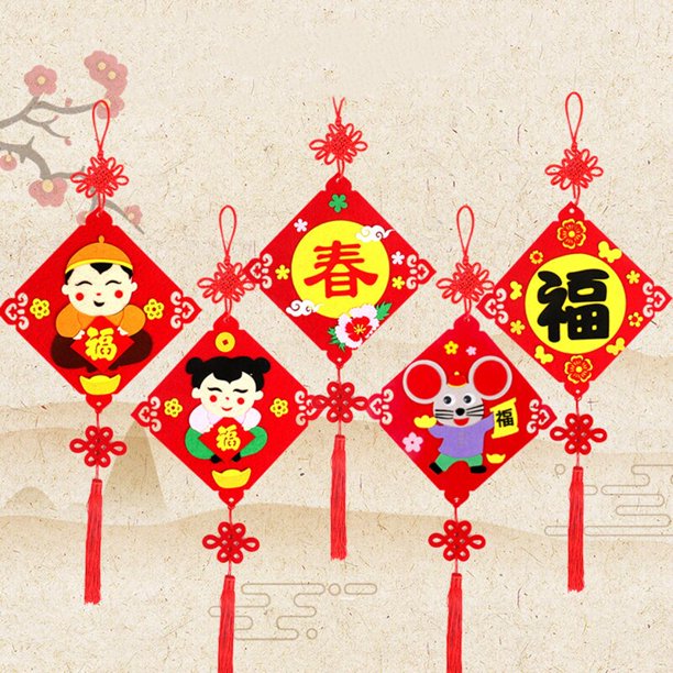 Art New Year Hanging Decorations Children Handmade DIY Toys Non-woven Stereoscopic Stickup Painting Material Package heqiyong LED