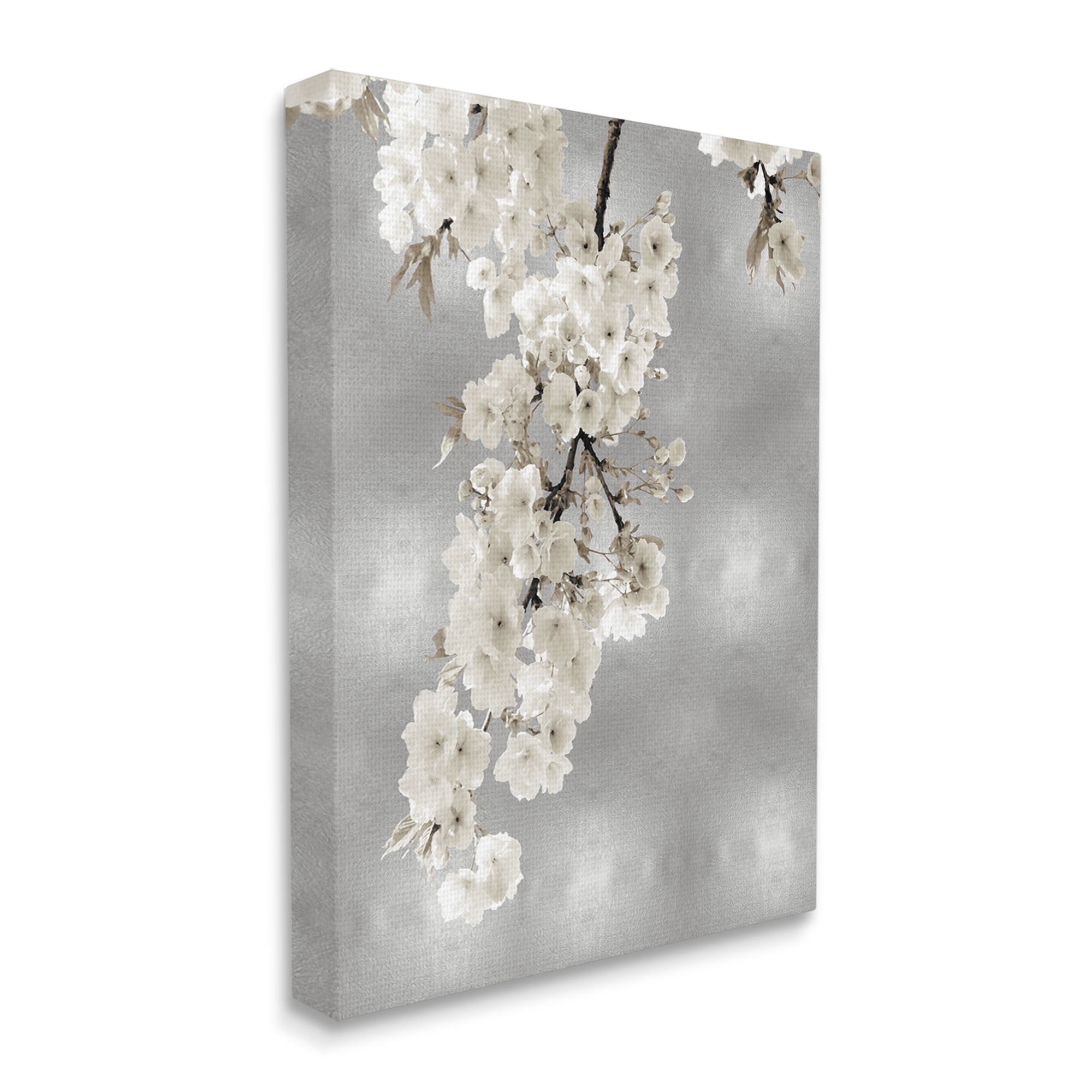 Stupell Industries Cherry Blossoms on Grey Botanical & Floral Painting Gallery Wrapped Canvas Art Print Wall Art, 24 x 30