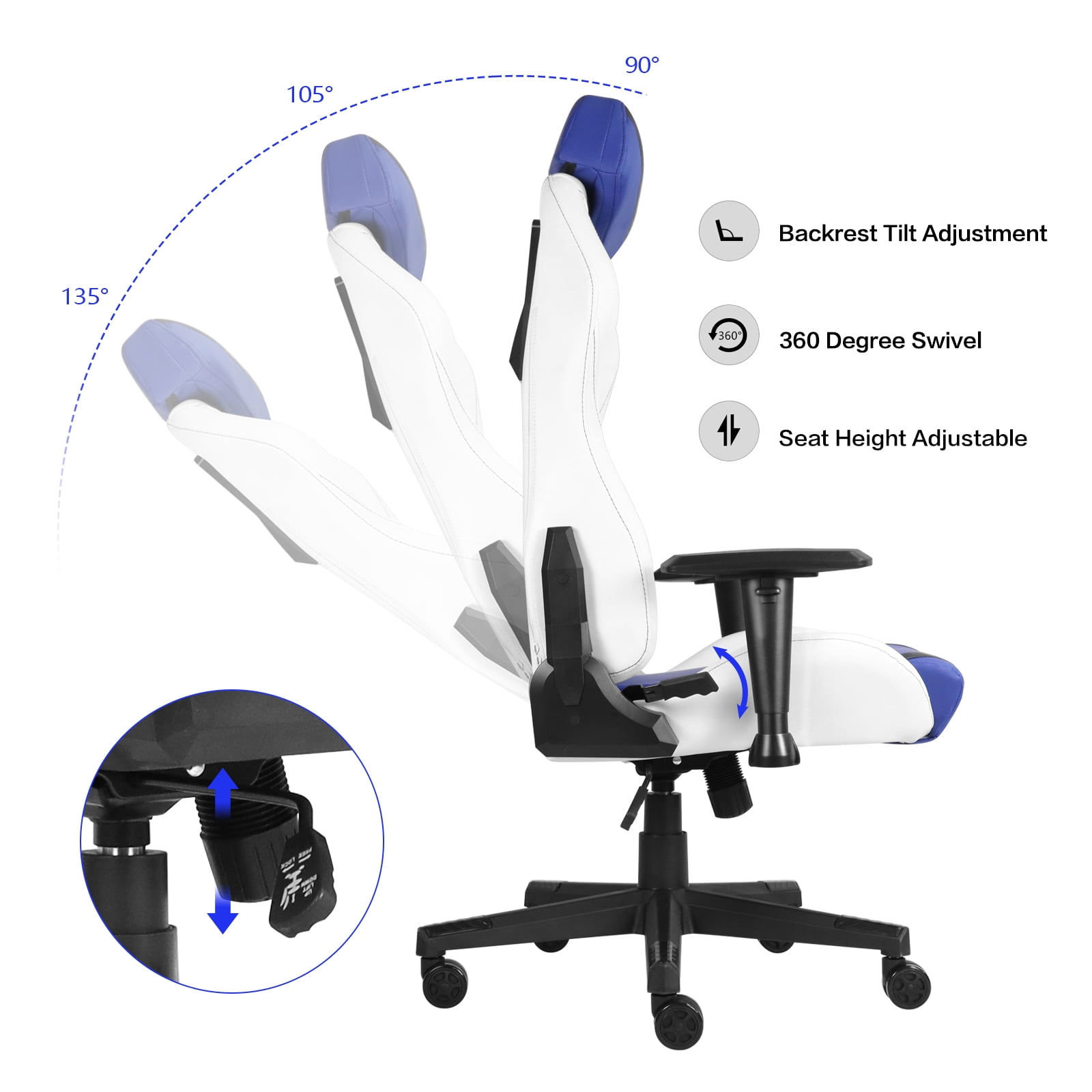 Ergonomic Gaming Chairs for Adults with High-Density Memory Foam | Swivel Comfortable Office Chair, Big and Tall Video Game Chair, High Back Computer Chair for Home, Office, Blue White