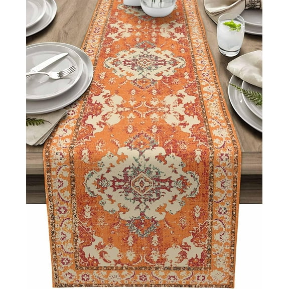Boho Table Runner Bohemia Table Runners for Dining Room Tribal Vintage Rustic Fall Burnt Orange Dinner Runner Kitchen Parties Decor 13.8 x 71 inch