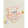 thumbnail image 4 of BemeyourBBs Newborn Baby Girls Summer Clothes Farm Rooster Outfit Chicken Bubble Romper Plaid Chick Print Flying Sleeve Crew Neck Bow Smocked Bodysuit With Bow, 4 of 9