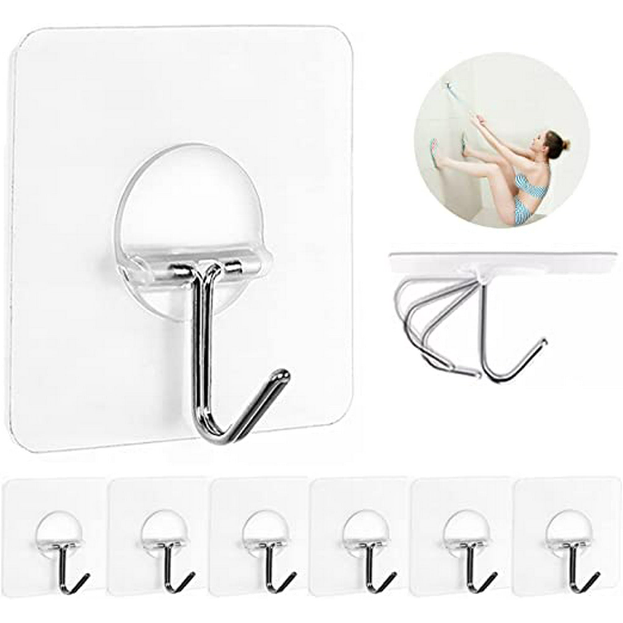 Wall Hooks 13lb Max Transparent Reusable Seamless Hooks Waterproof and Oilproof Bathroom Kitchen Heavy Duty Self Adhesive Hooks 8 Pack Walmart