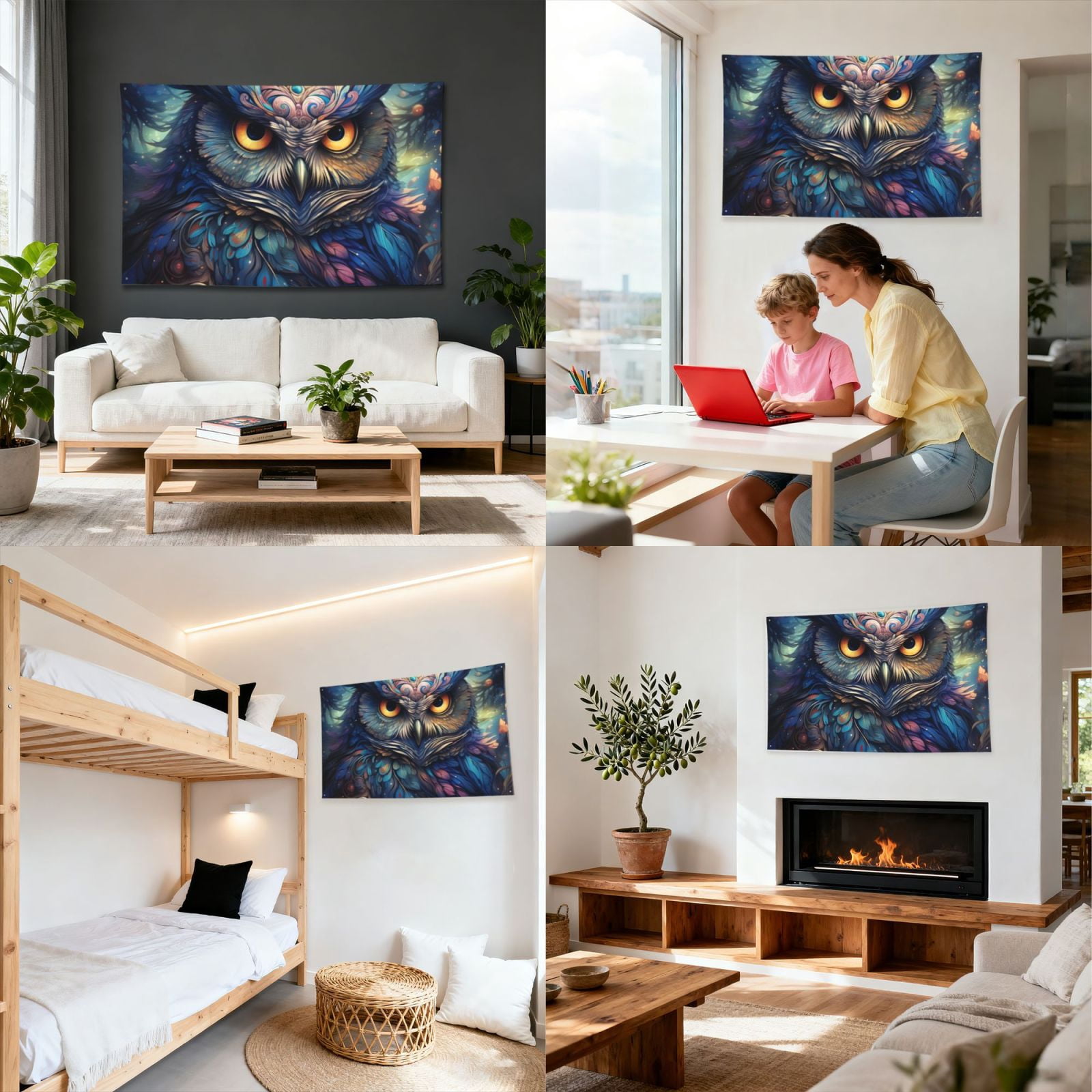 Galaxy Owl Starry Art Four Hole Decorated Banner Flag for Garden Yard Home Decoration Indoor Outdoor 4x6 Ft