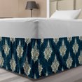 thumbnail image 1 of Damask Bed Skirt, Classic Victorian Floral Motif Vintage Repetition, Elastic Bedskirt Dust Ruffle Wrap Around for Bedding Decor, 4 Sizes, Petrol Blue Ivory, by Ambesonne, 1 of 2