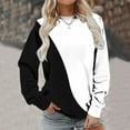 thumbnail image 4 of BLVB Womens Crewneck Sweatshirts Trendy Fall Long Sleeve Loose Pullover Dressy Casual Ladies Color Block Blouse White A3, 4 of 6