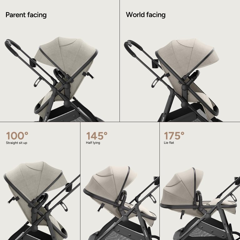 Mompush Wiz 2-in-1 Baby Stroller, Bassinet Mode, Reversible Seat 